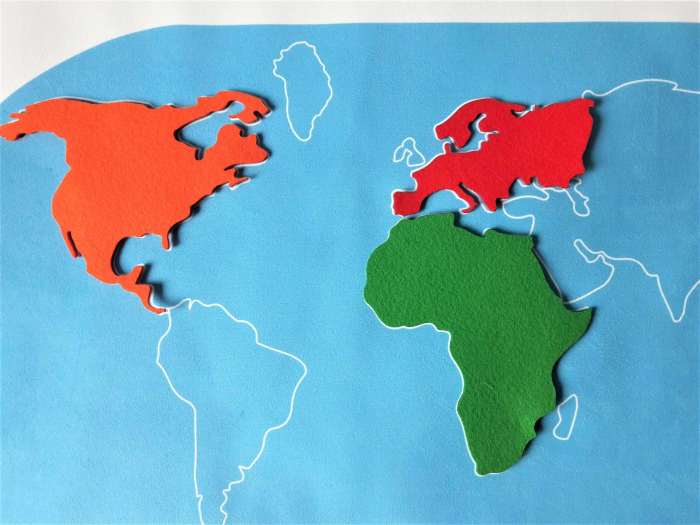 Poznajemy kontynenty-mapa Montessori